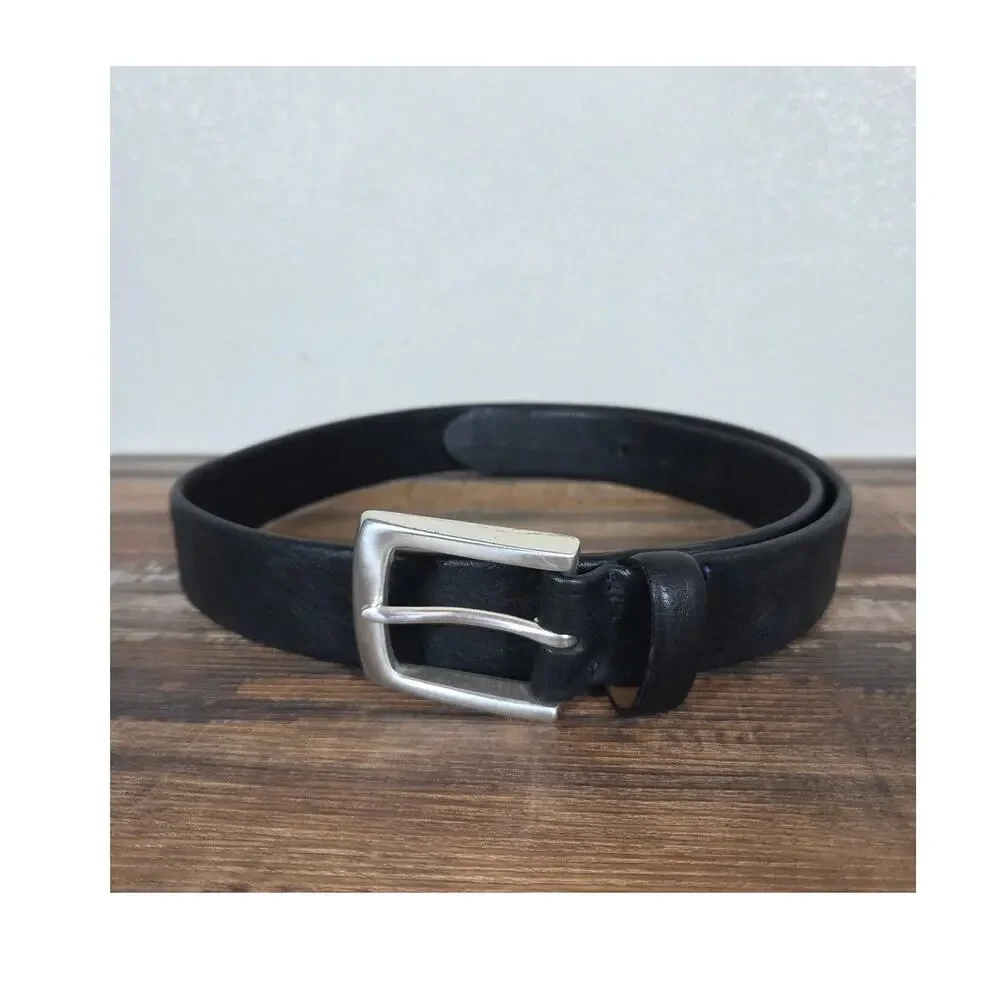 Bosca Vintage Black Leather Men's Belt with Silver Buckle Size 34